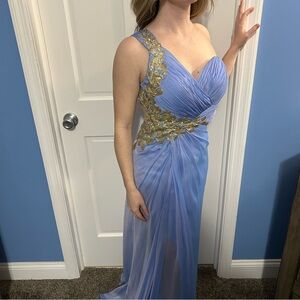 La Femme size 2 purple iridescent ethereal sparkly prom dress gown one shoulder